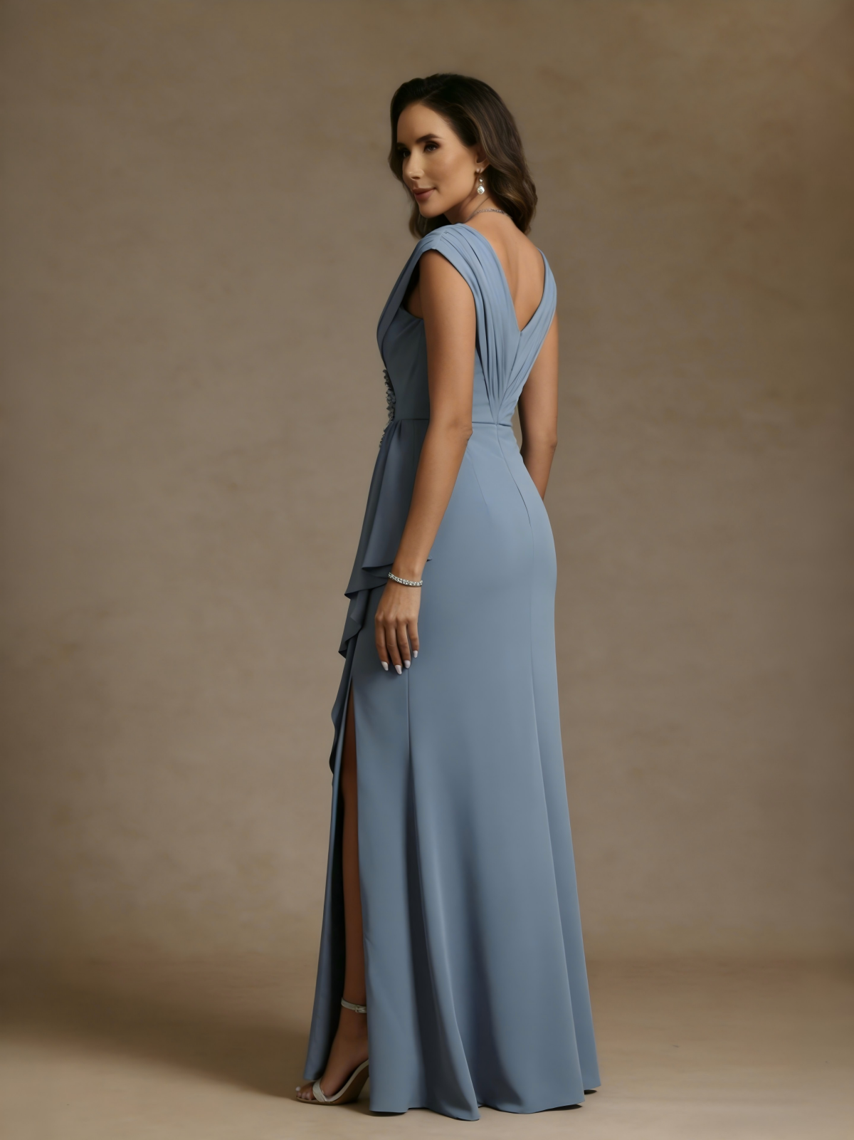 V Neck Chiffon Floor Length Mother of the Bride Dresses