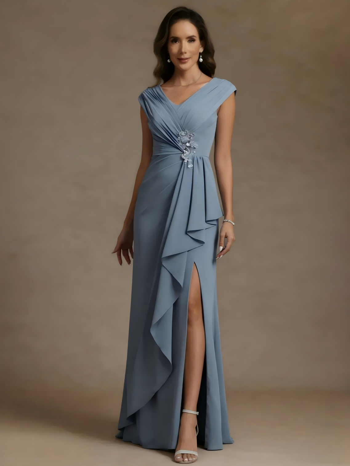 V Neck Chiffon Floor Length Mother of the Bride Dresses