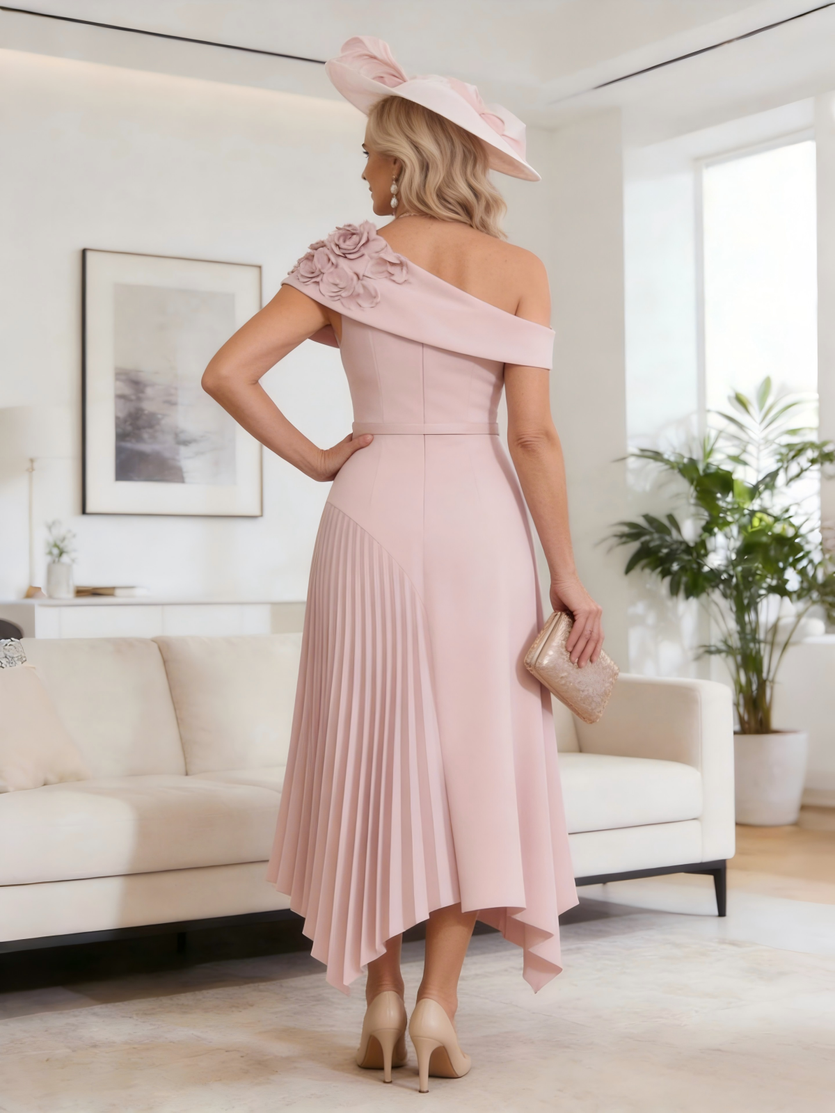 Satin Off the Shoulder Pleated Mother of the Bride Dresses