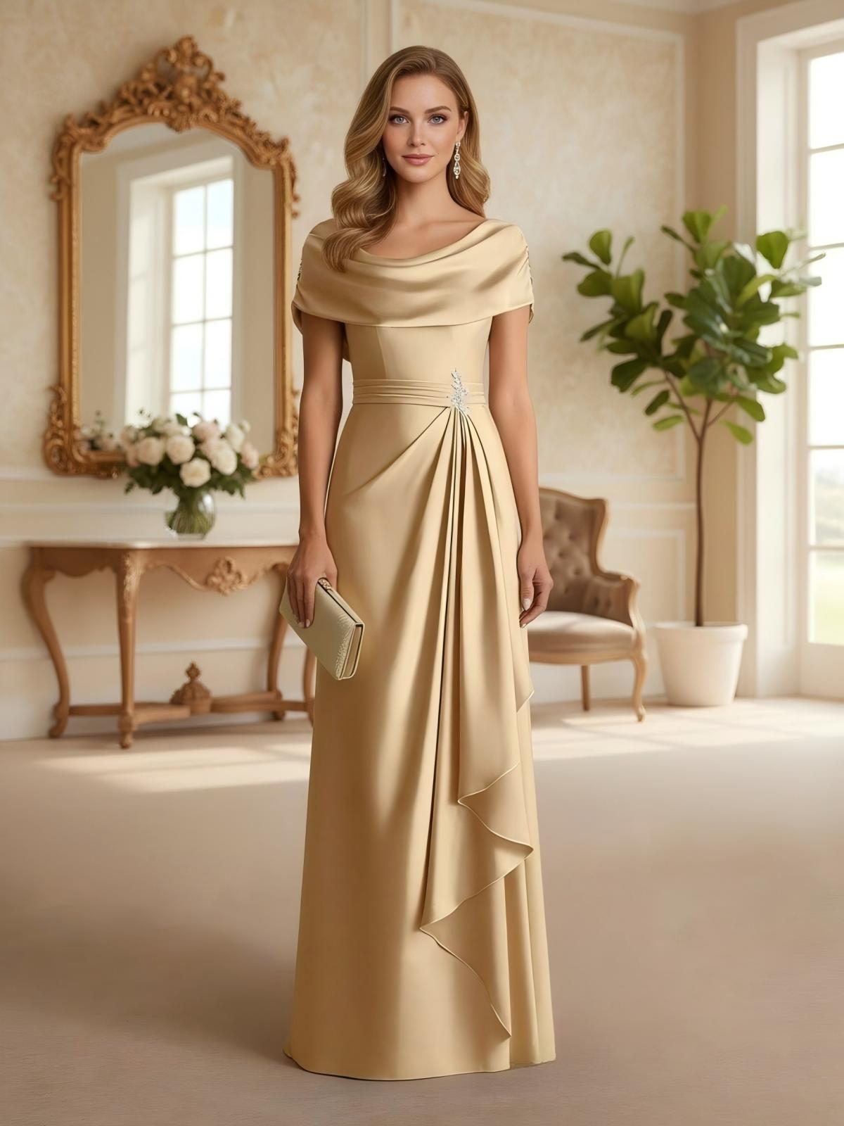 Satin Off the Shoulder Mother of the Bride Dresses with Ruffles