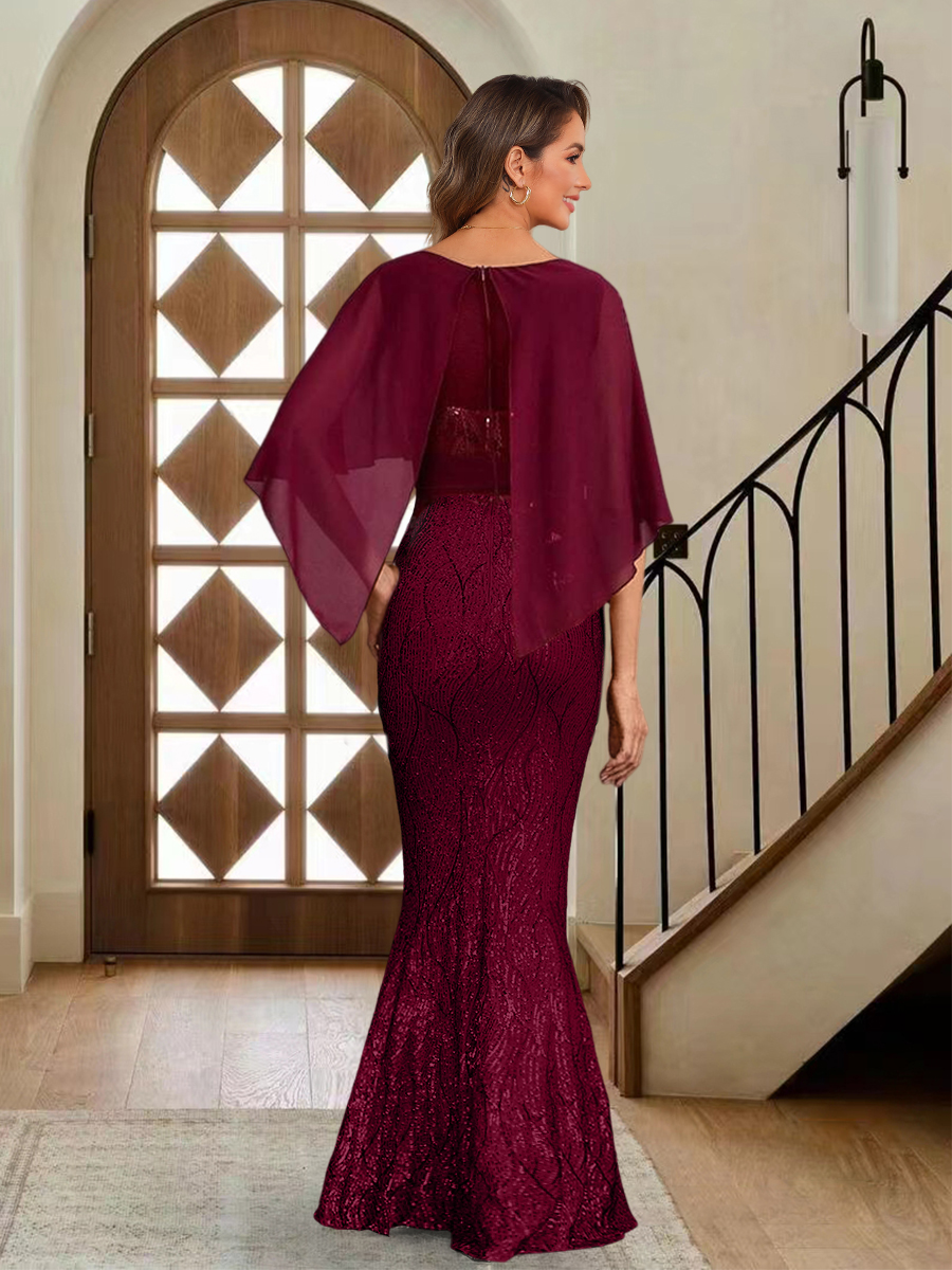 Mermaid Round Neck Sequin Ruffles Mother of the Bride Dresses