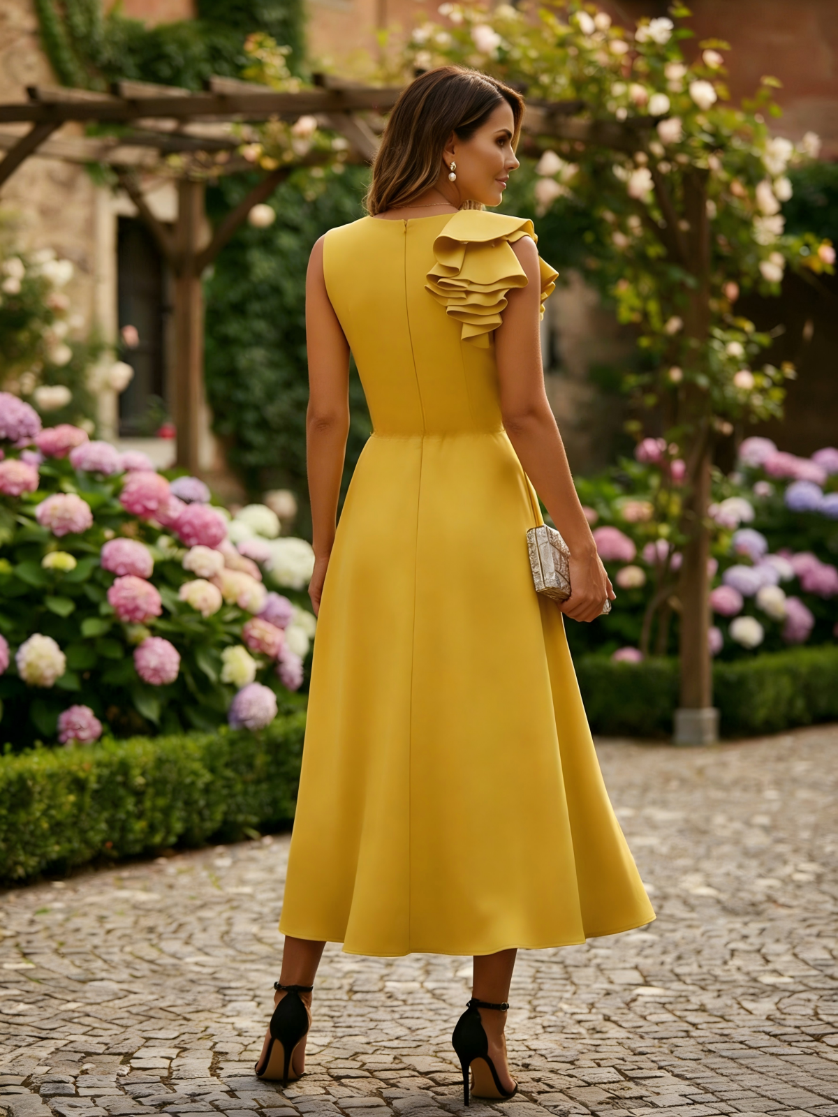 Simple Satin Round Neck Mother of the Bride Dresses with Ruffles