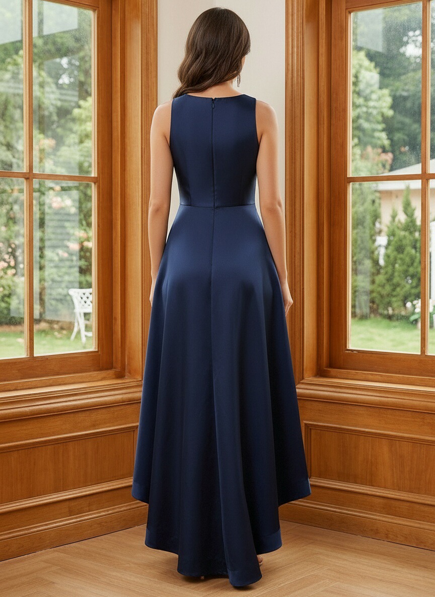 Round Neck Satin A Line Mother of the Bride Dresses with Ruffles