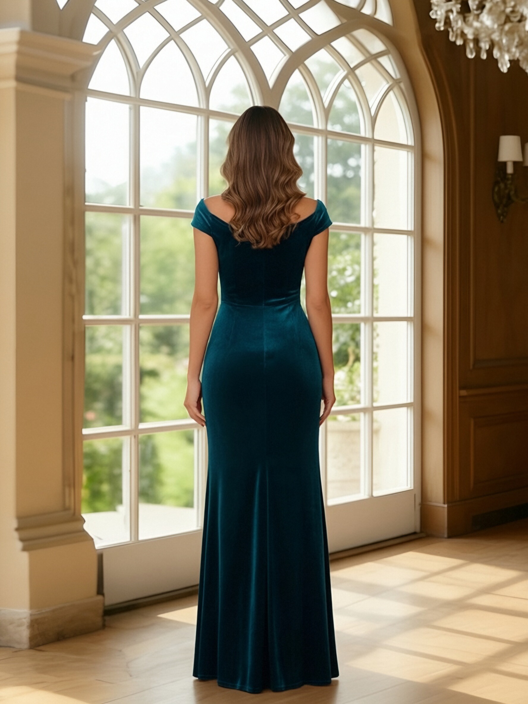 Off the Shoulder Velvet Mermaid Mother of the Bride Dresses with Ruffles