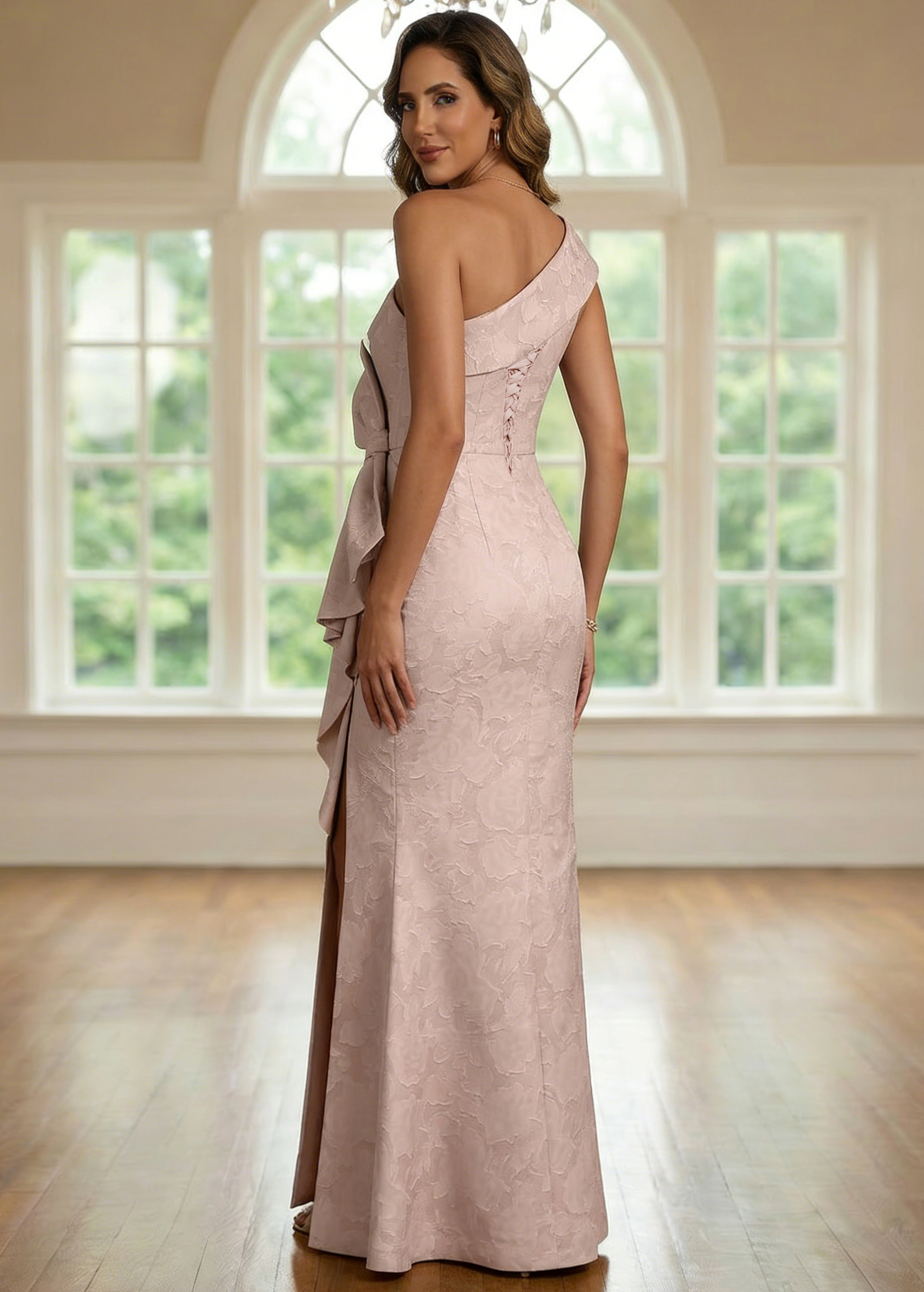 Jacquard One Shoulder A Line Silt Mother of the Bride Dresses with Bow