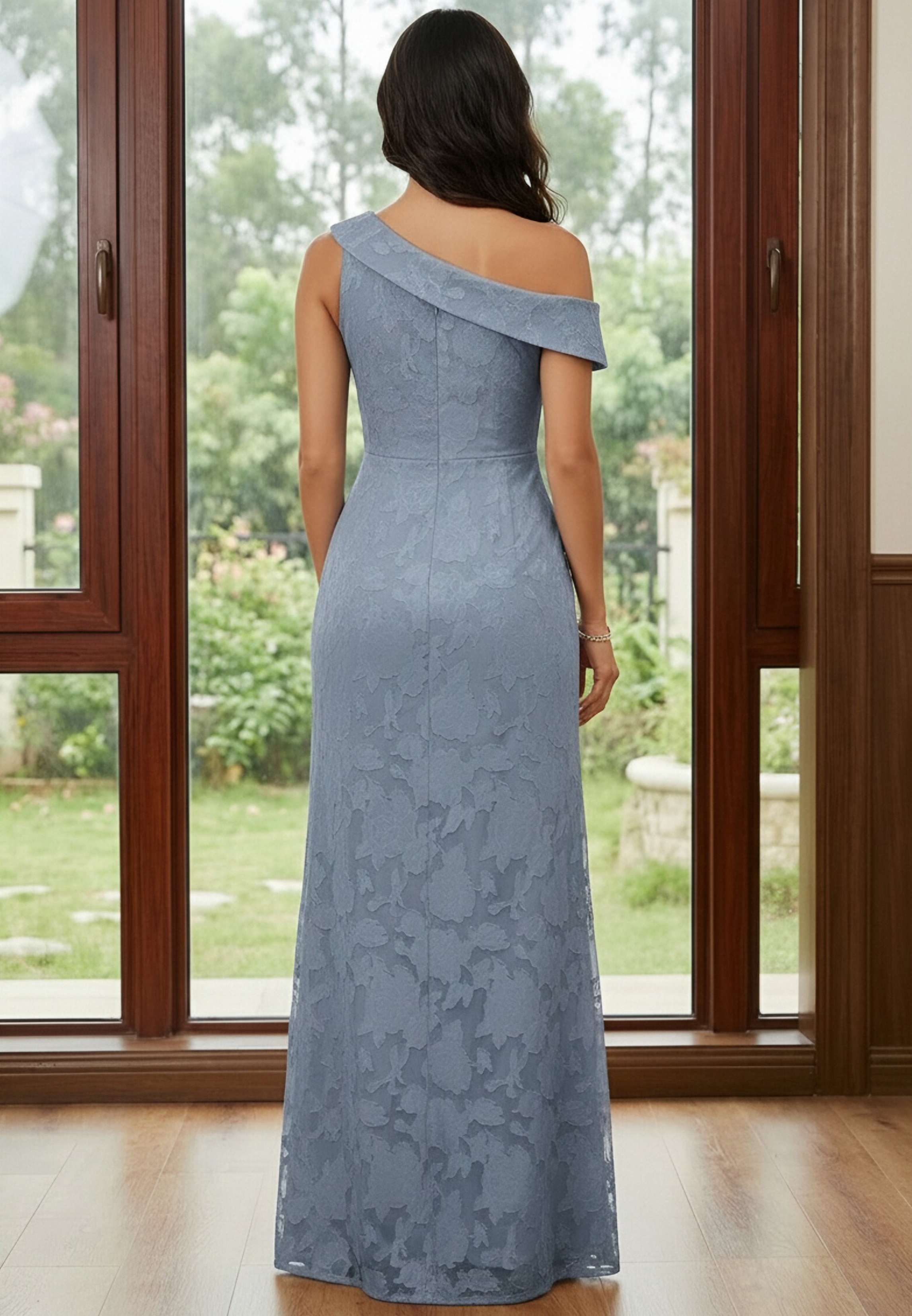 Jacquard A Line One Shoulder Ruffles Sleeveless Mother of the Bride Dresses