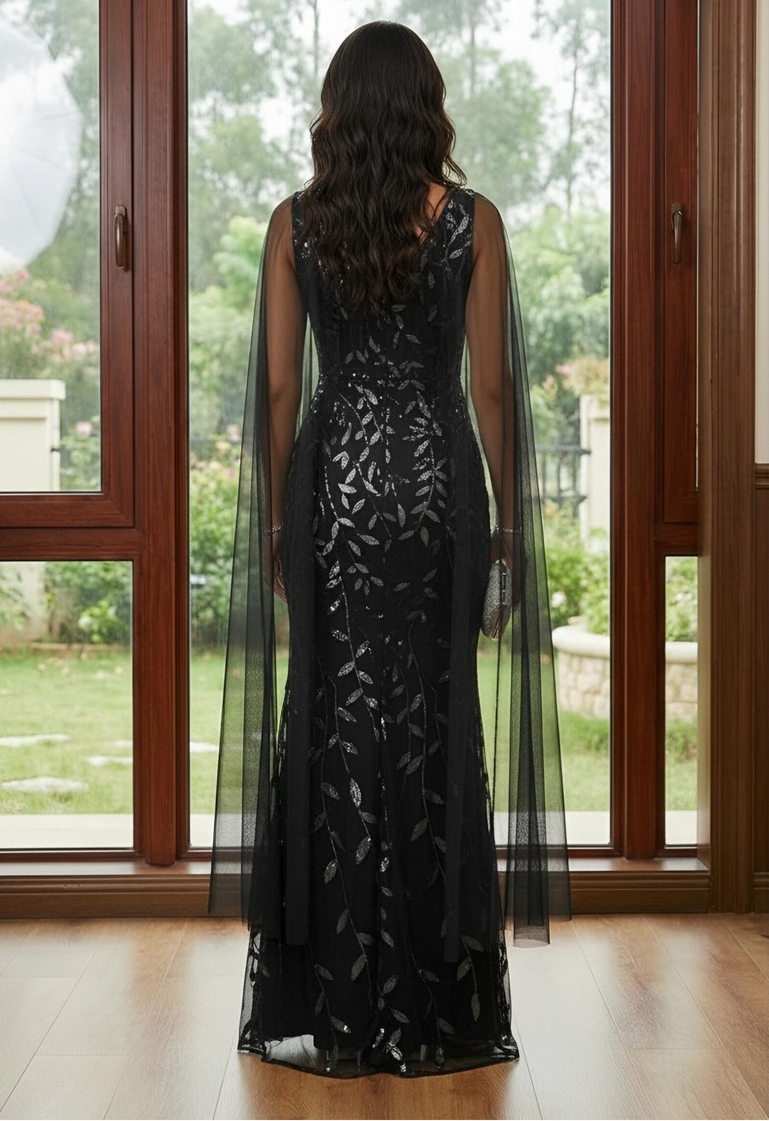 Lace Appliques Mermaid V Neck Ruffles Flutter Sleeves Mother of the Bride Dresses with Slit