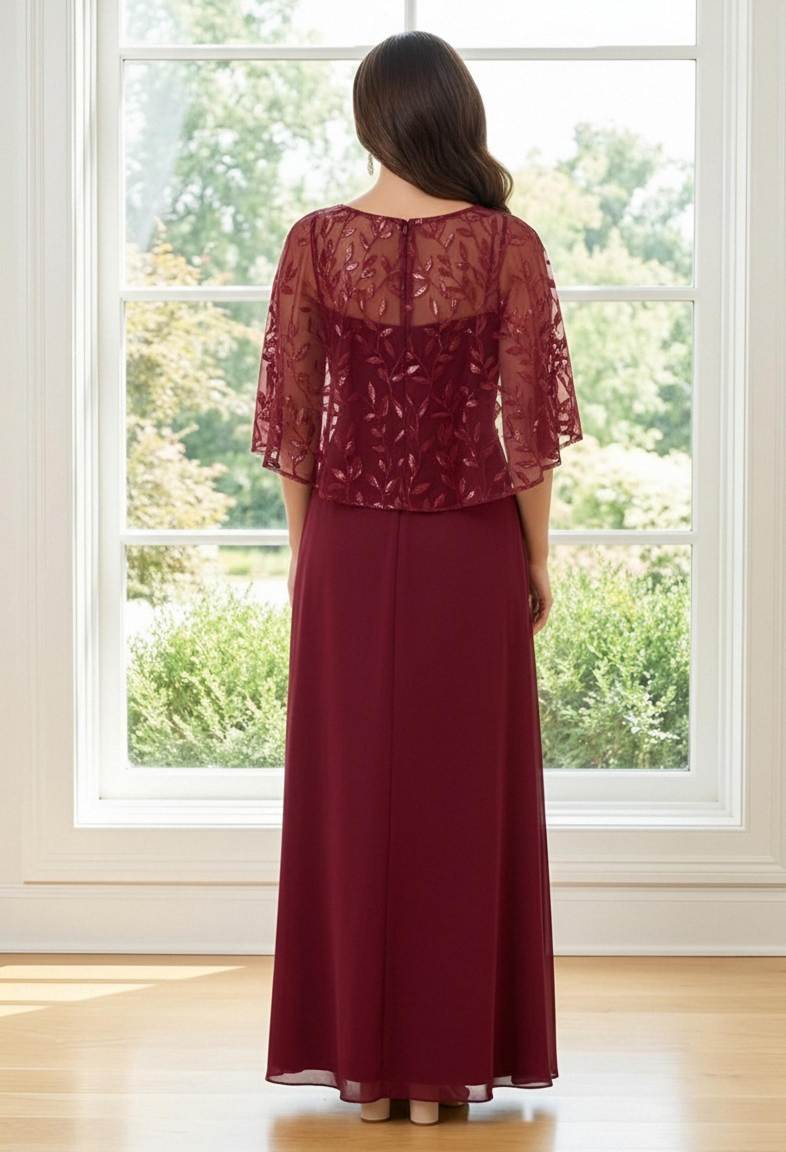 2 Picecs A Line Sequin Round Neck Mother of the Bride Dresses with Slit