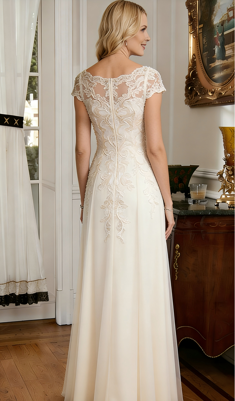 Tulle Floor Length Lace Appliques V Neck A Line Mother of the Bride Dresses
