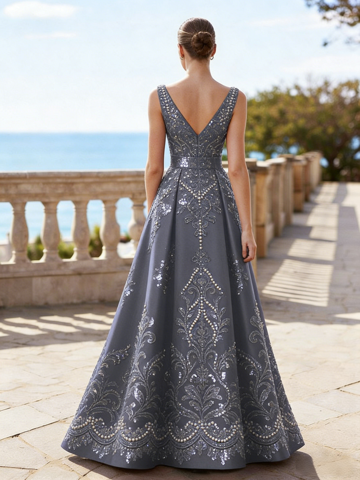 Satin Sparkly Corset Sleeveless V Neck A Line Mother of the Bride Dresses