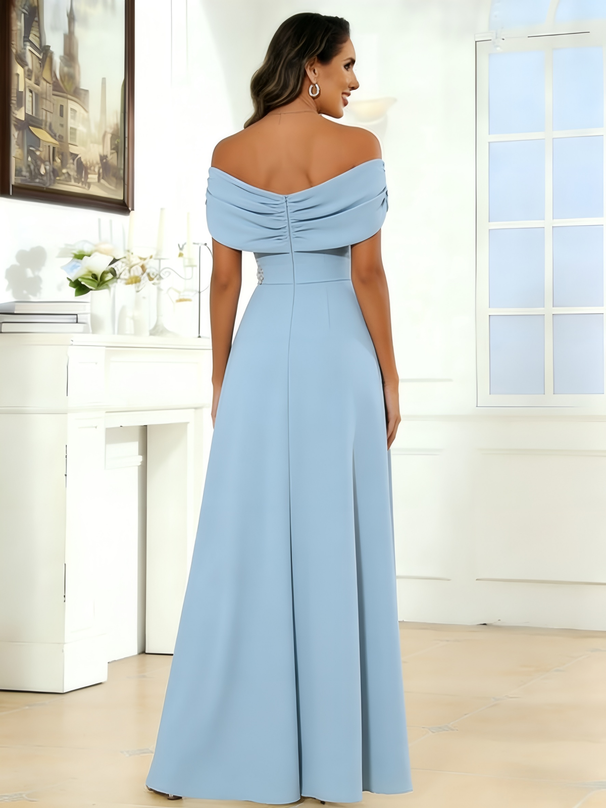 Chiffon Long Lace Applique Off the Shoulder Mother of the Bride Dresses for Women