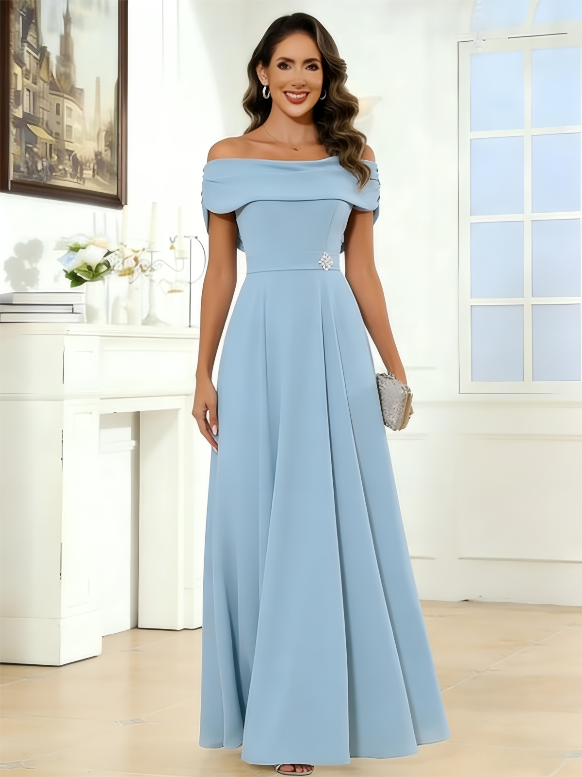 Chiffon Long Lace Applique Off the Shoulder Mother of the Bride Dresses for Women