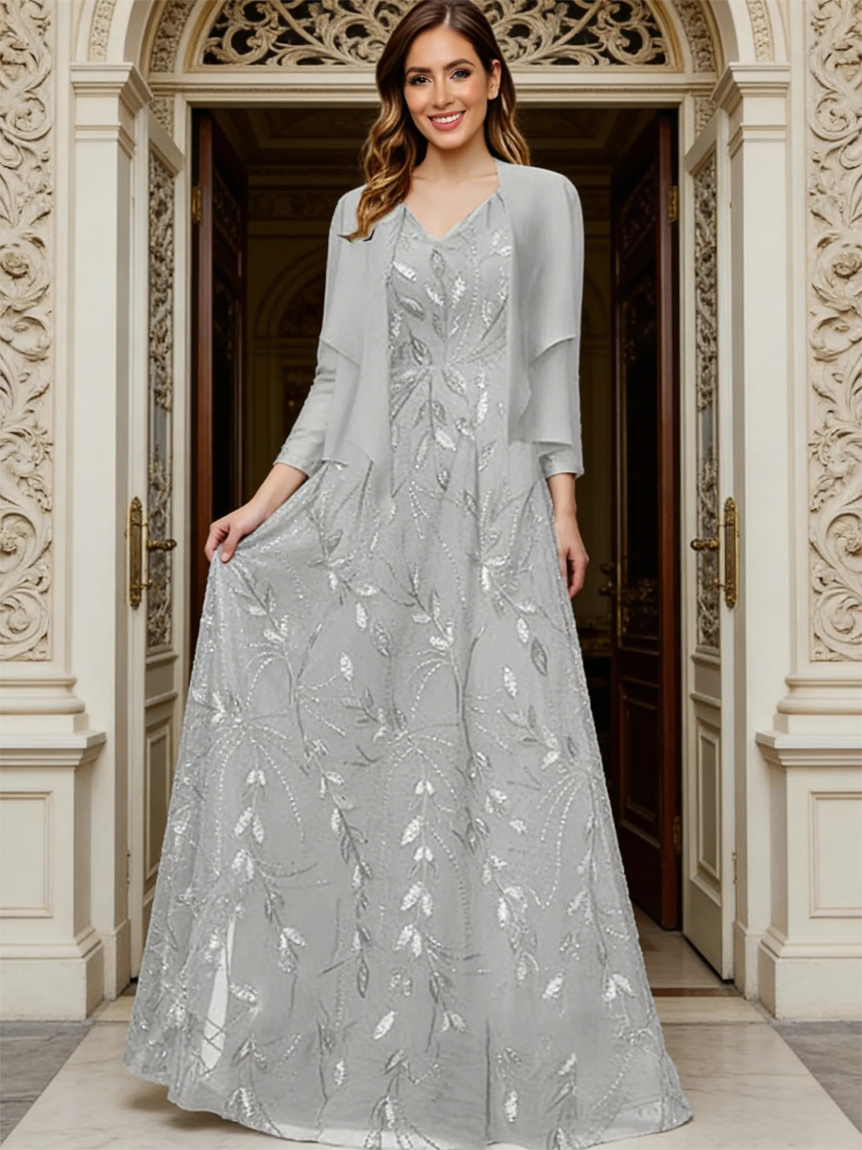 2 Pieces V Neck A Line Ruffles Mother of the Bride Dresses