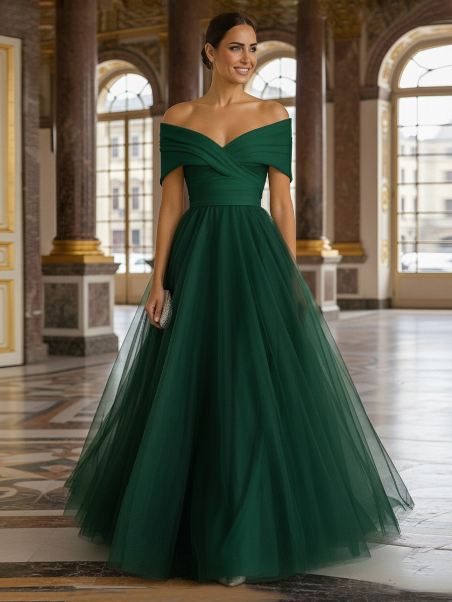 Off the Shoulder Tulle A Line Mother of the Bride Dresses