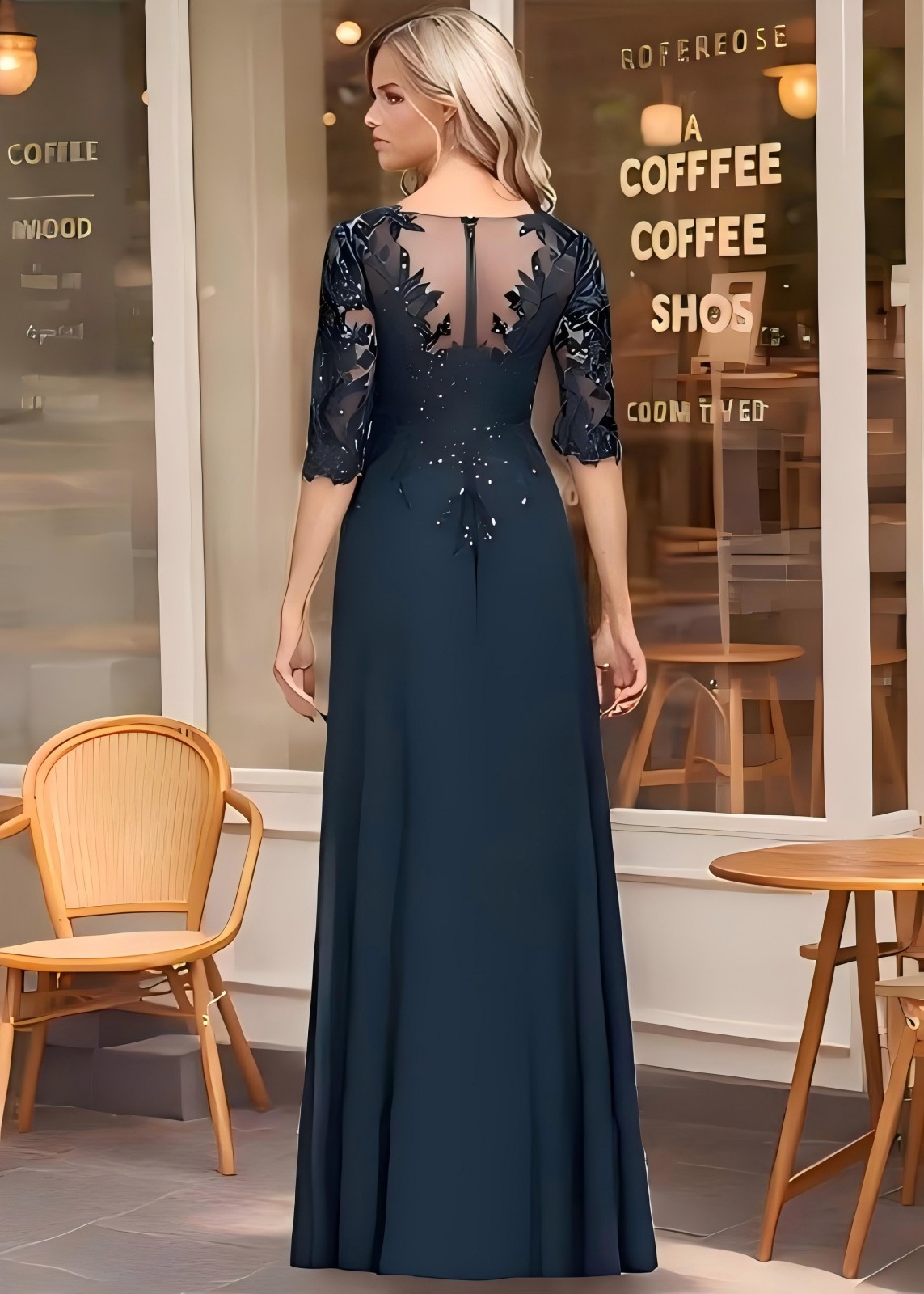 Chiffon Long Lace Applique V Neck Mother of the Bride Dresses with Slit