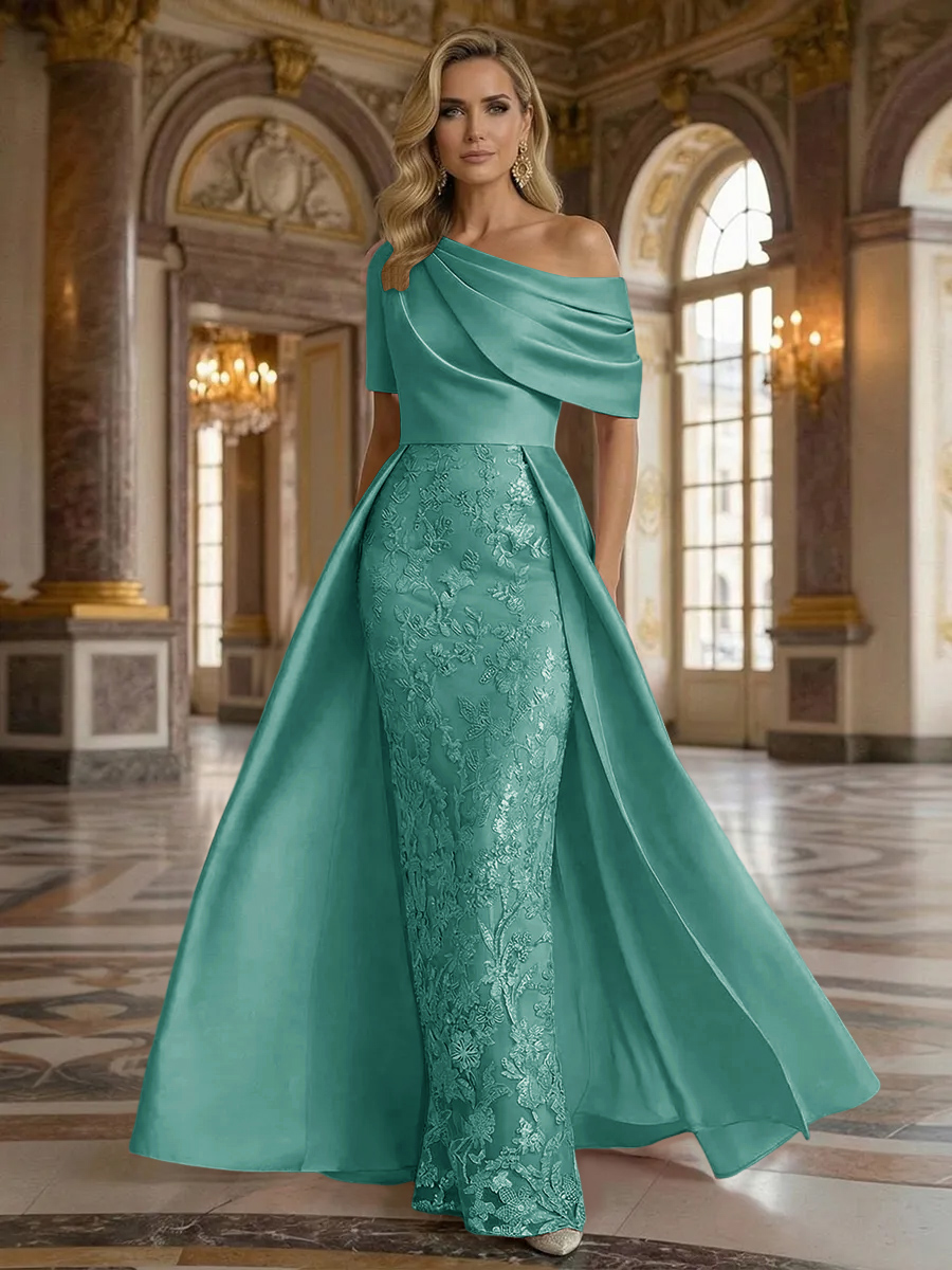 One Shoulder Satin Lace Appliques Mermaid Mother of the Bride Dresses