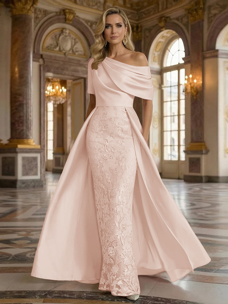 One Shoulder Satin Lace Appliques Mermaid Mother of the Bride Dresses