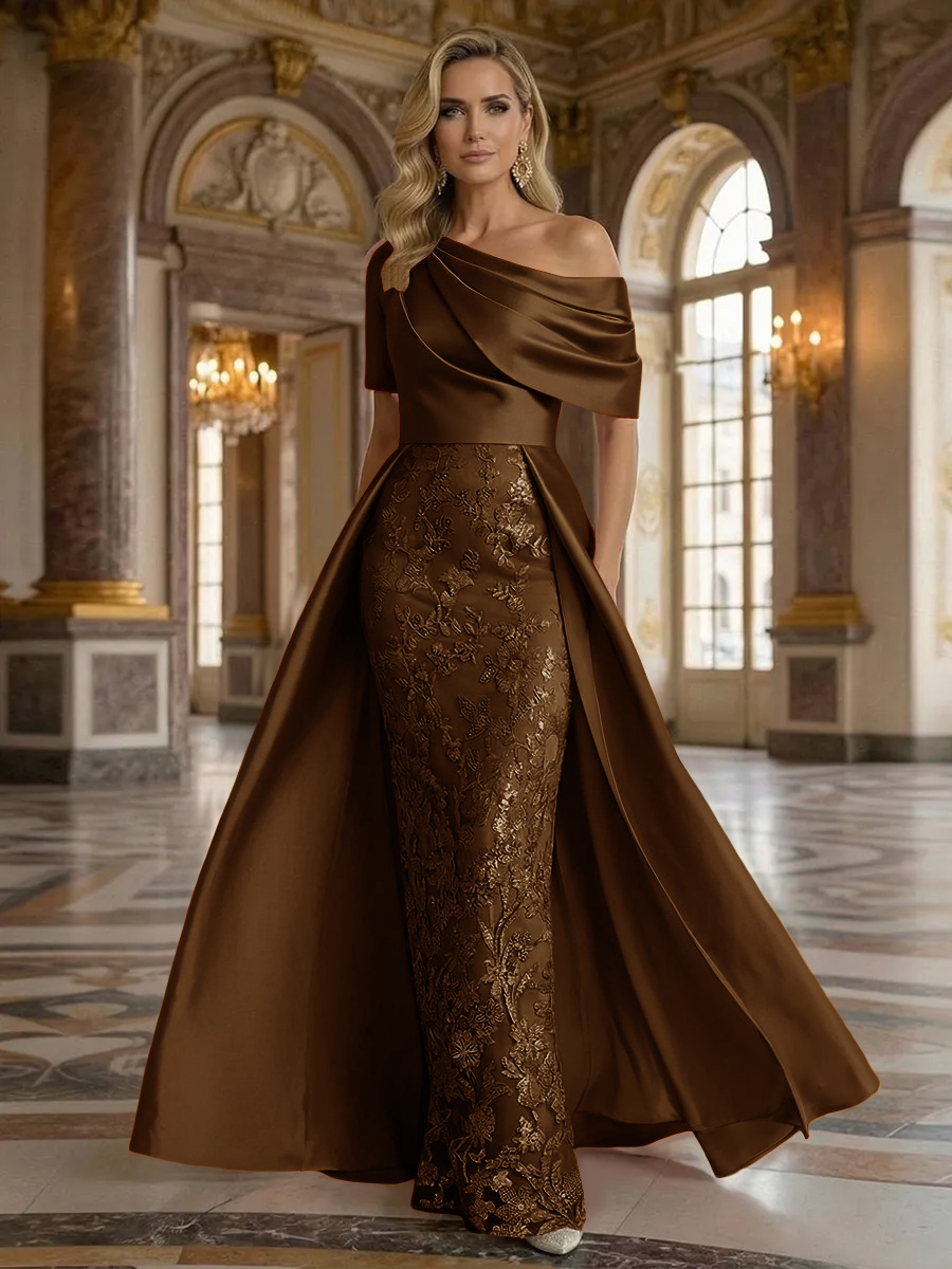 One Shoulder Satin Lace Appliques Mermaid Mother of the Bride Dresses