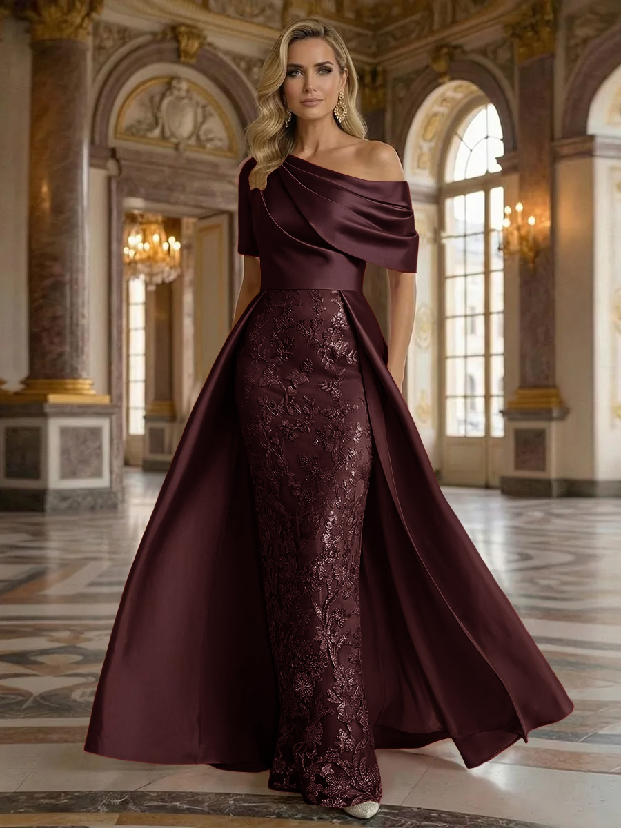 One Shoulder Satin Lace Appliques Mermaid Mother of the Bride Dresses