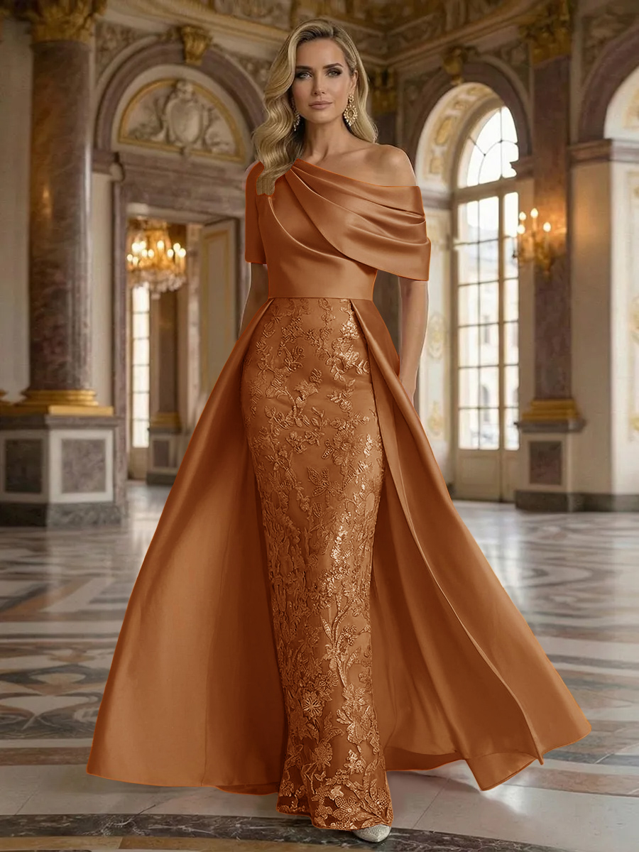 One Shoulder Satin Lace Appliques Mermaid Mother of the Bride Dresses