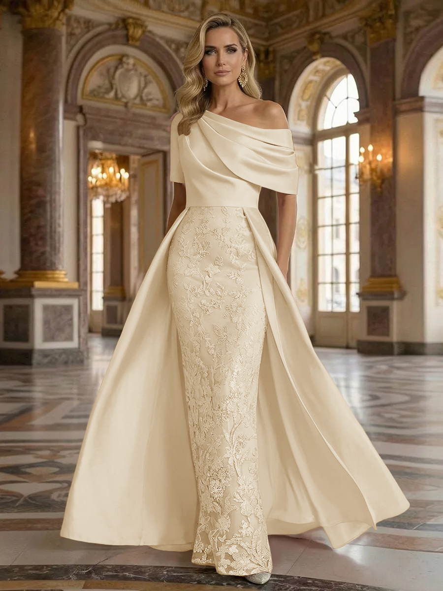 One Shoulder Satin Lace Appliques Mermaid Mother of the Bride Dresses