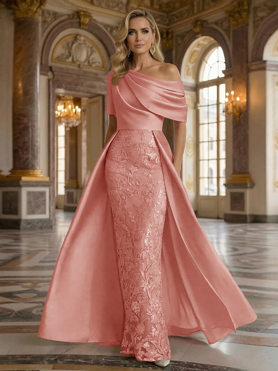 One Shoulder Satin Lace Appliques Mermaid Mother of the Bride Dresses