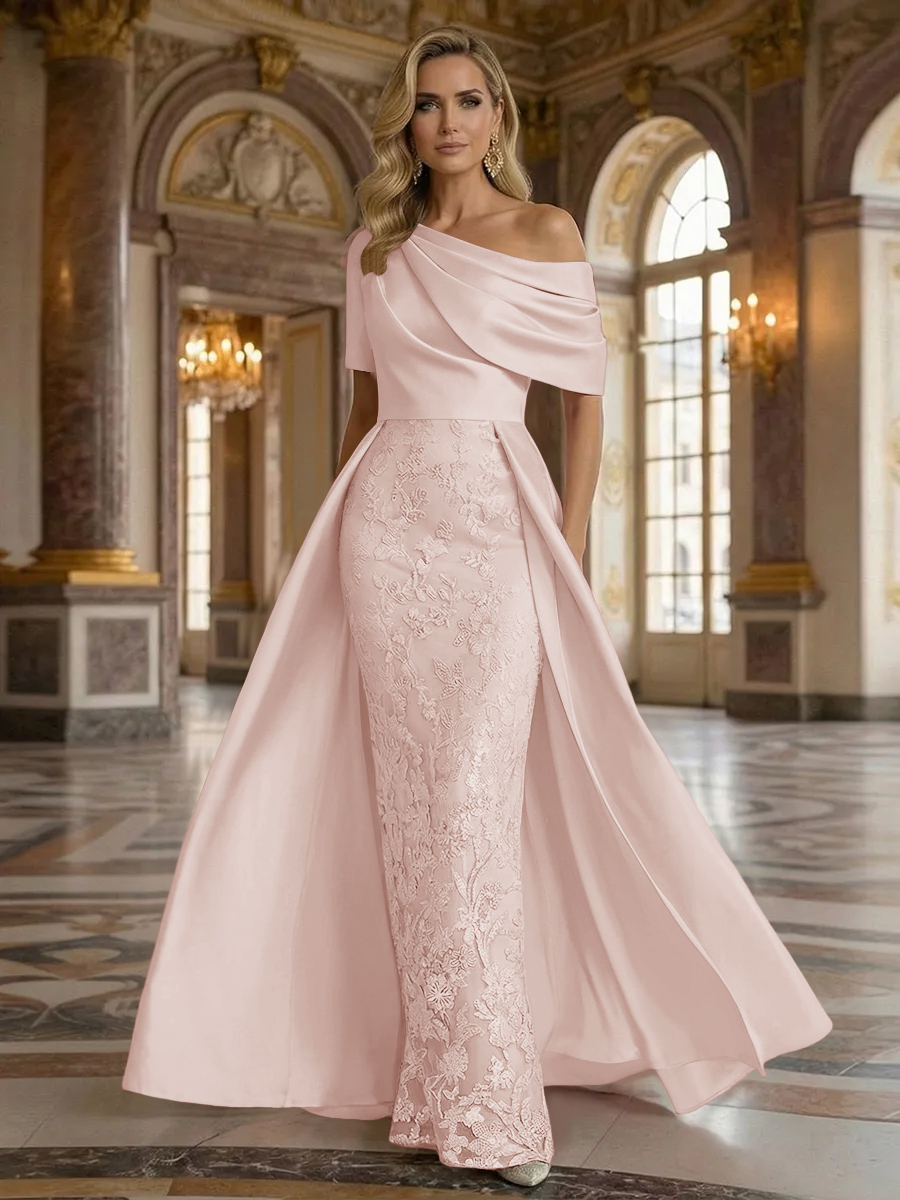 One Shoulder Satin Lace Appliques Mermaid Mother of the Bride Dresses