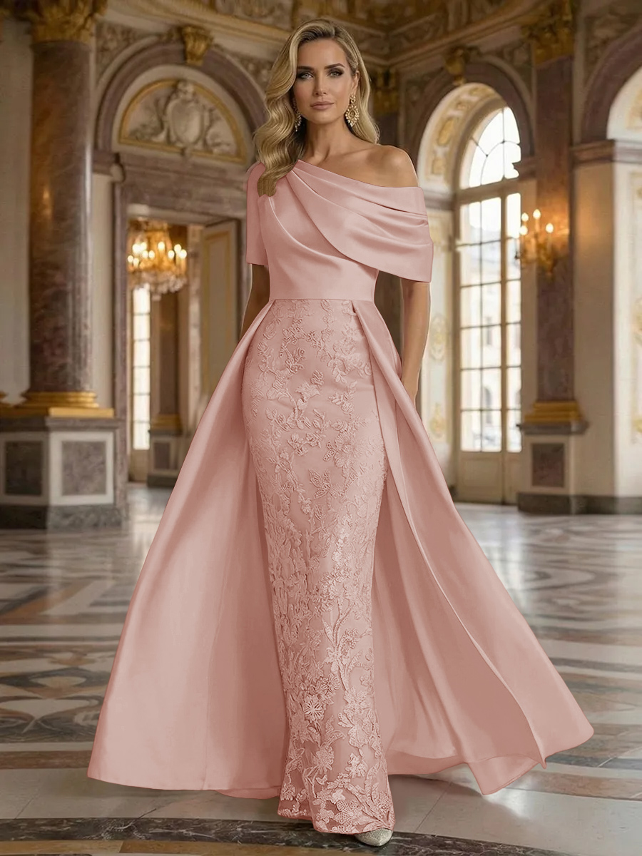 One Shoulder Satin Lace Appliques Mermaid Mother of the Bride Dresses