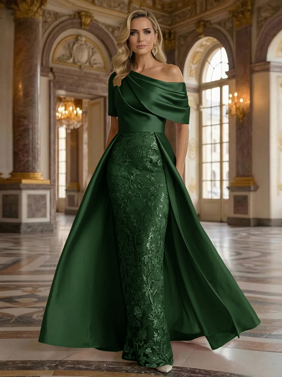 One Shoulder Satin Lace Appliques Mermaid Mother of the Bride Dresses