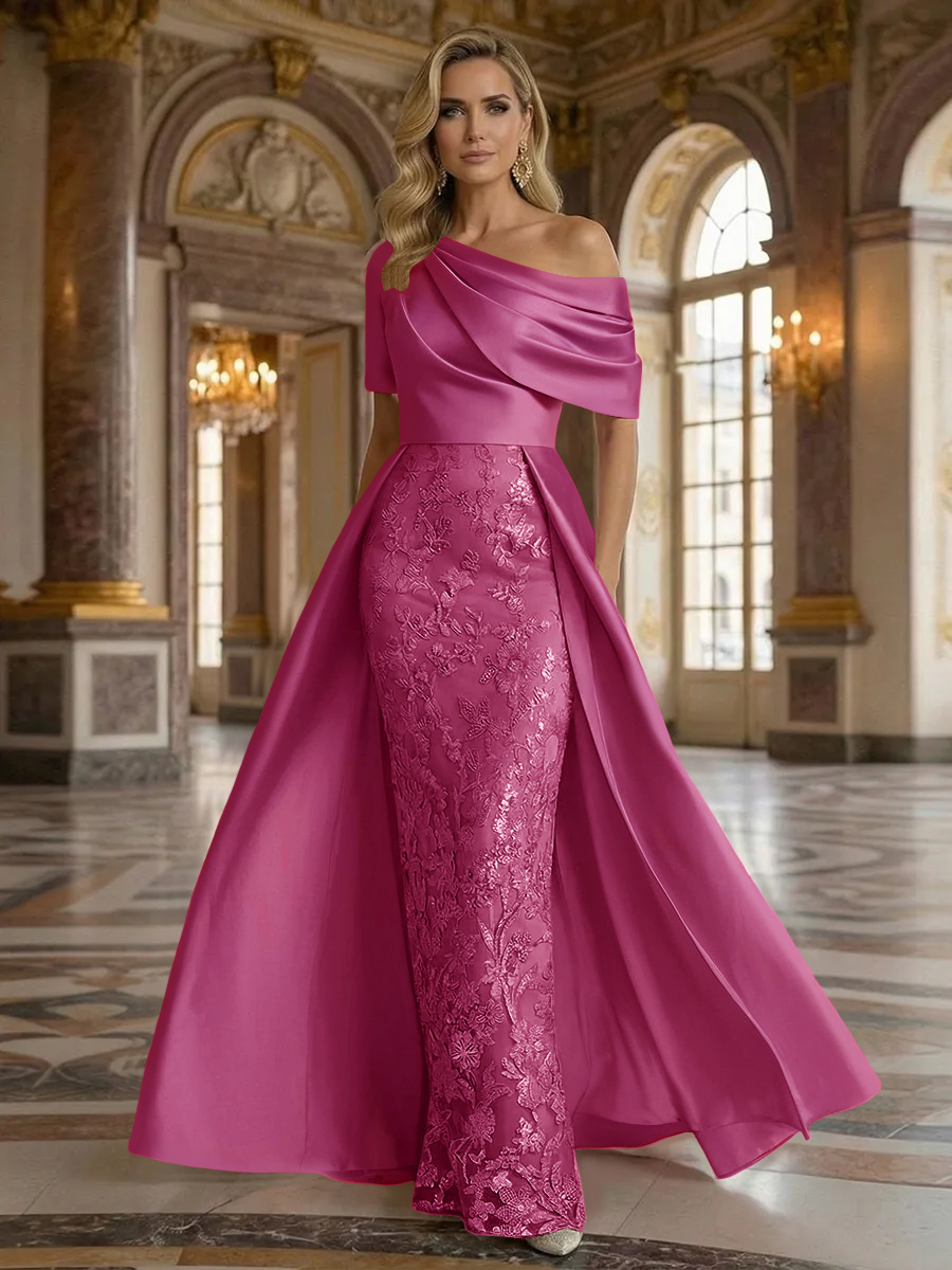 One Shoulder Satin Lace Appliques Mermaid Mother of the Bride Dresses