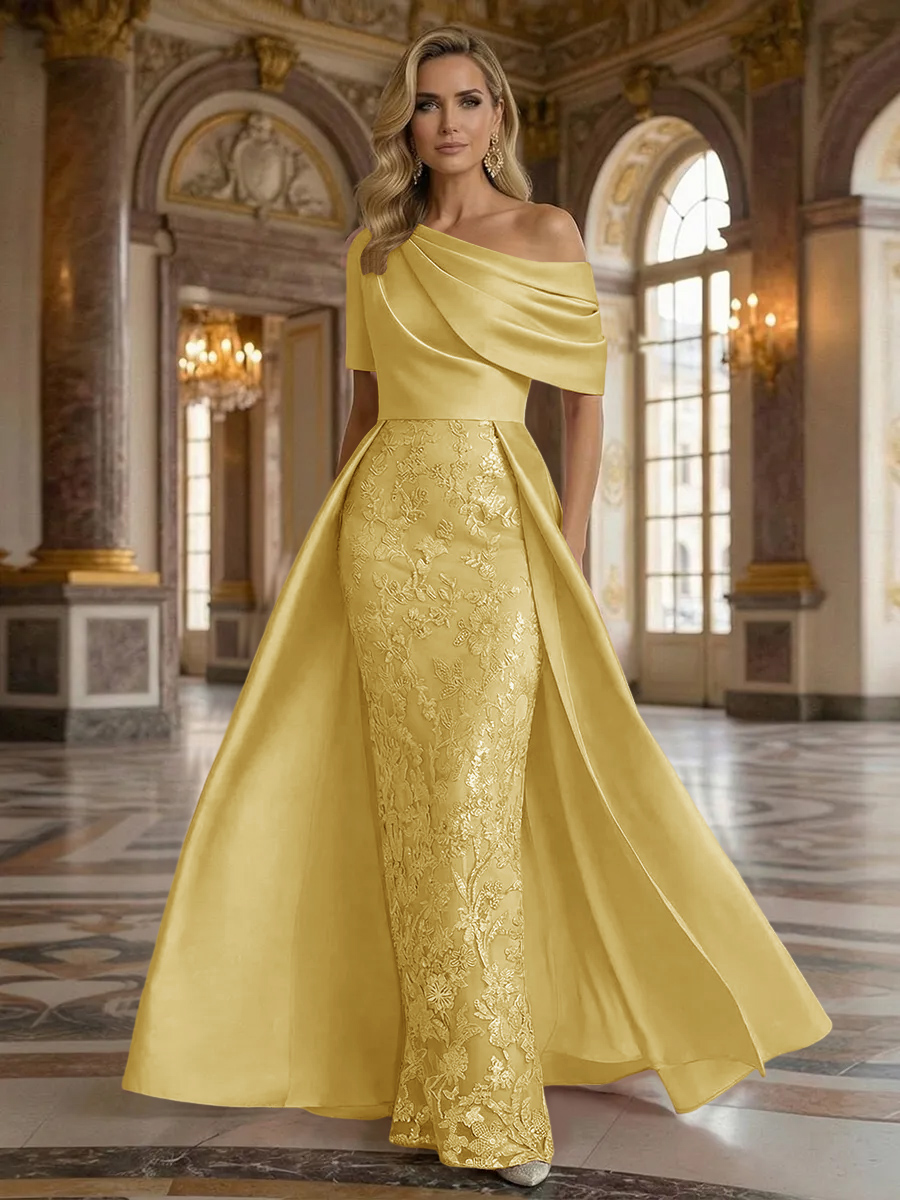 One Shoulder Satin Lace Appliques Mermaid Mother of the Bride Dresses