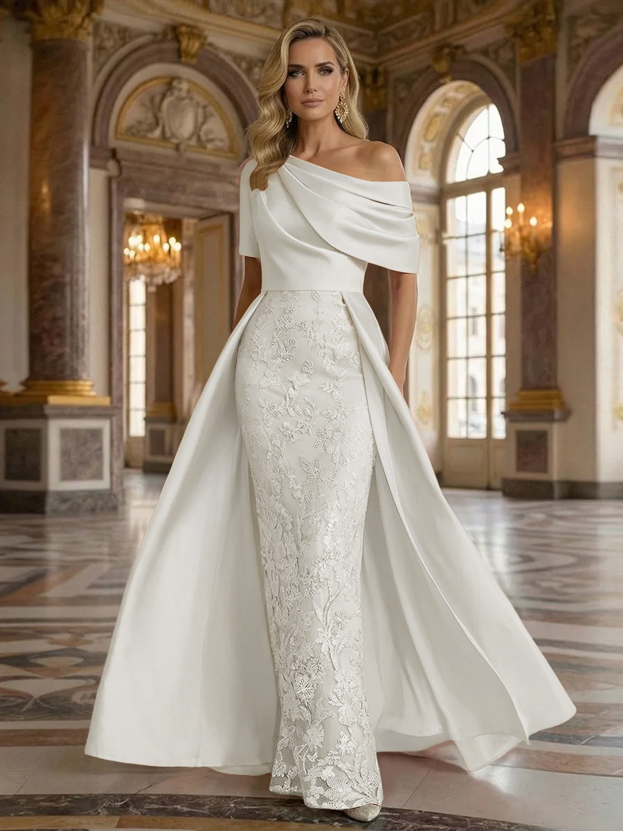 One Shoulder Satin Lace Appliques Mermaid Mother of the Bride Dresses