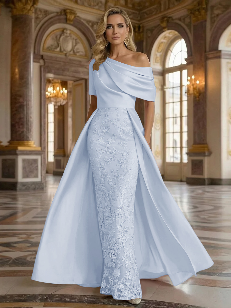 One Shoulder Satin Lace Appliques Mermaid Mother of the Bride Dresses