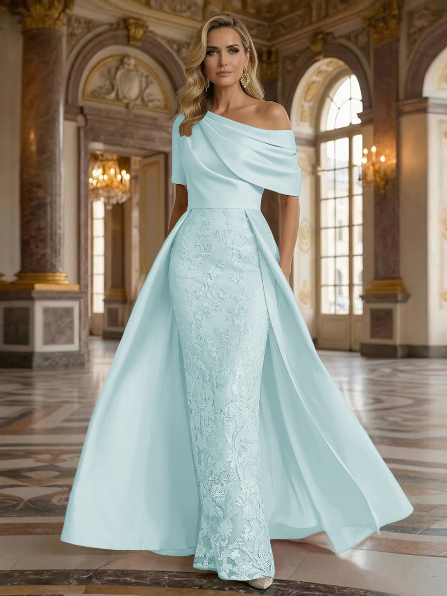 One Shoulder Satin Lace Appliques Mermaid Mother of the Bride Dresses