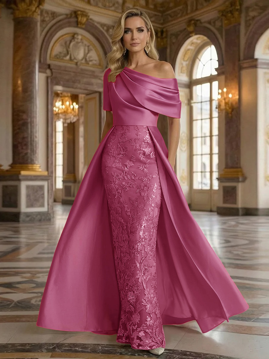 One Shoulder Satin Lace Appliques Mermaid Mother of the Bride Dresses