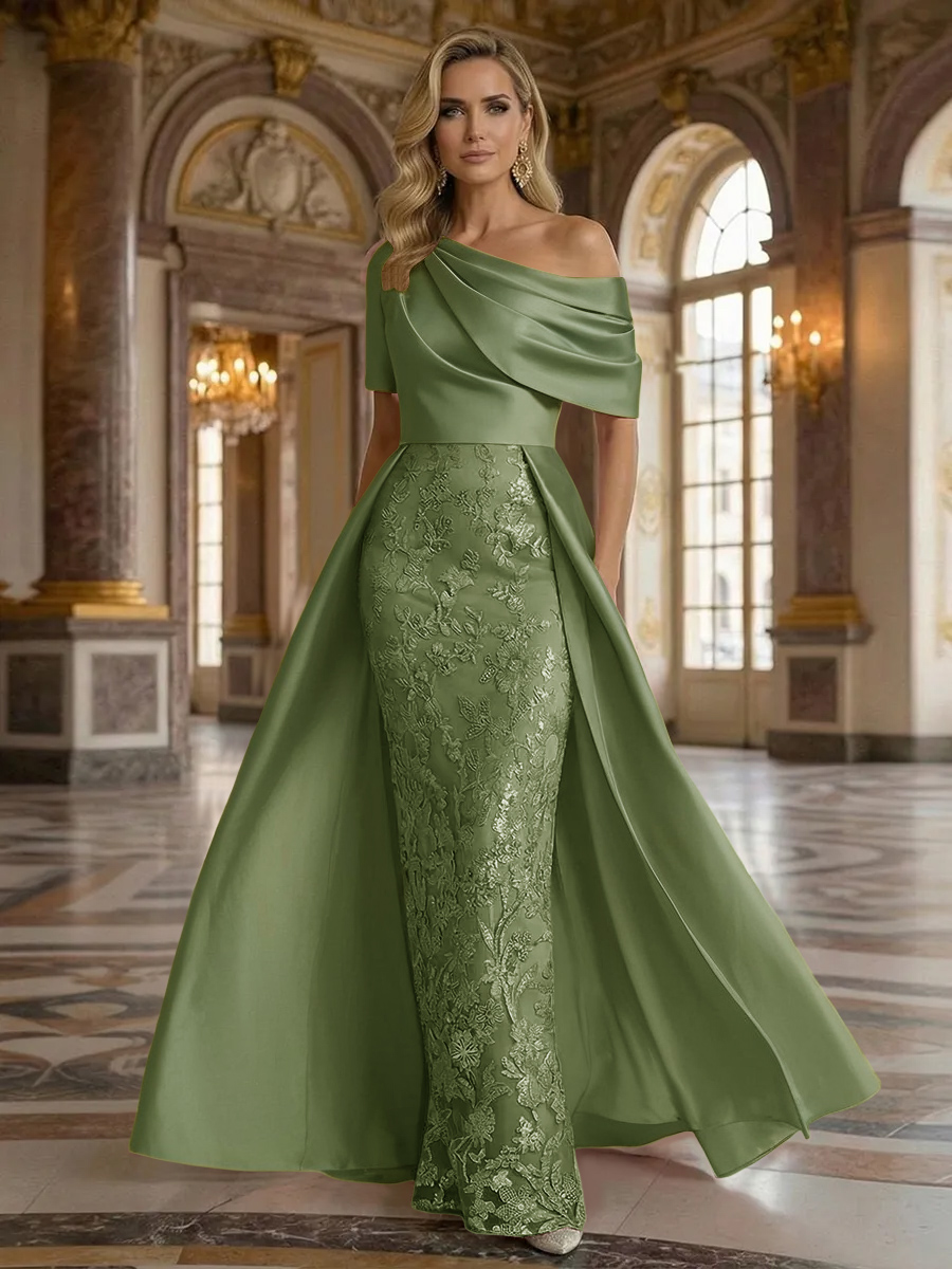 One Shoulder Satin Lace Appliques Mermaid Mother of the Bride Dresses