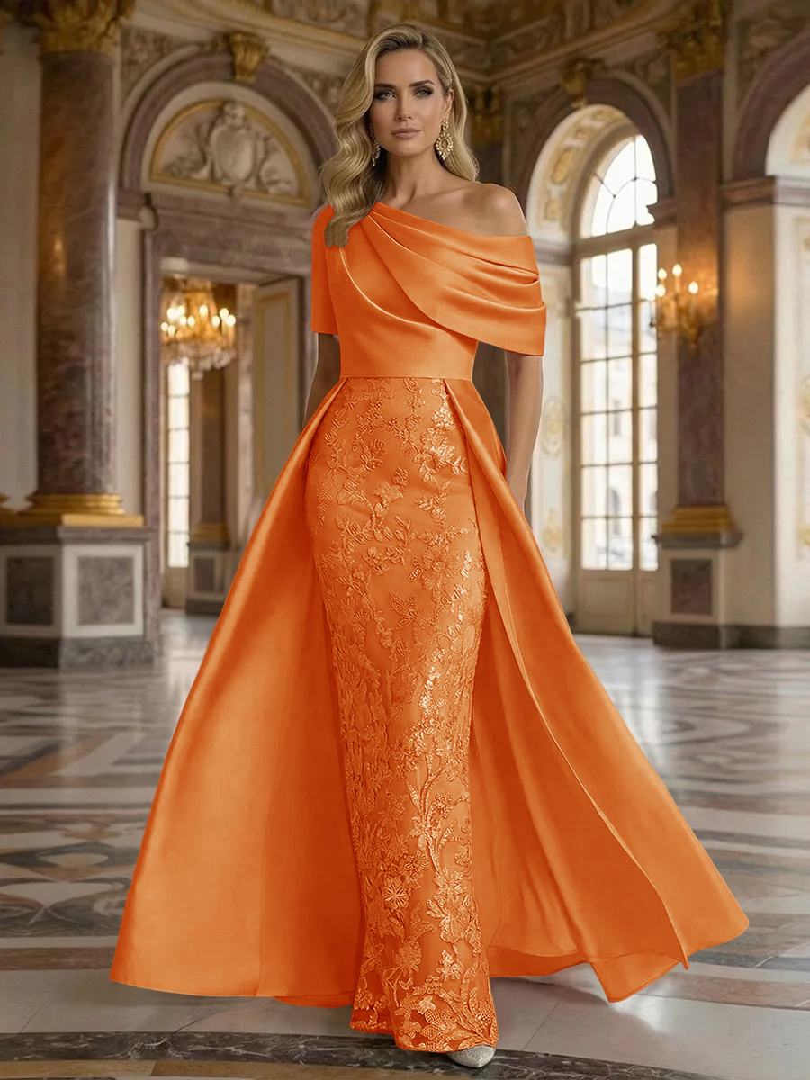 One Shoulder Satin Lace Appliques Mermaid Mother of the Bride Dresses