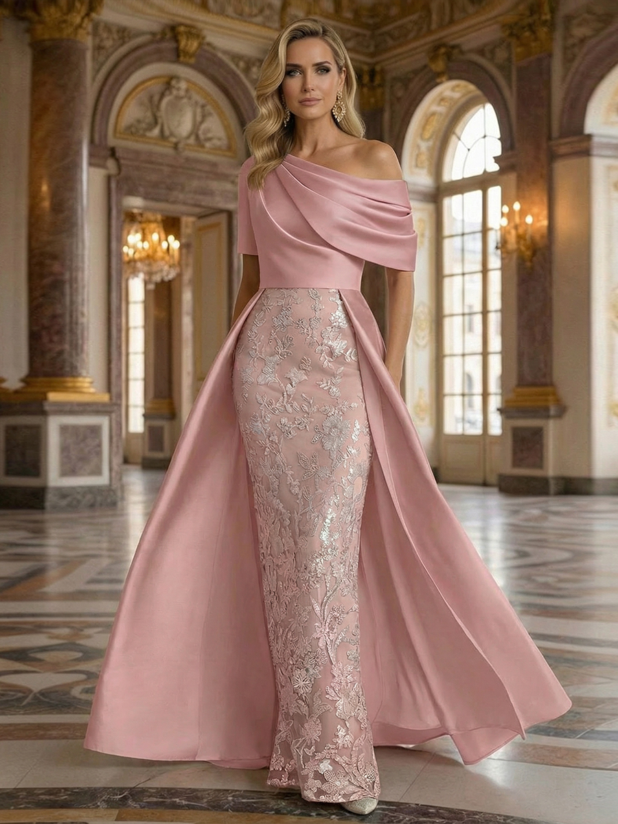 One Shoulder Satin Lace Appliques Mermaid Mother of the Bride Dresses