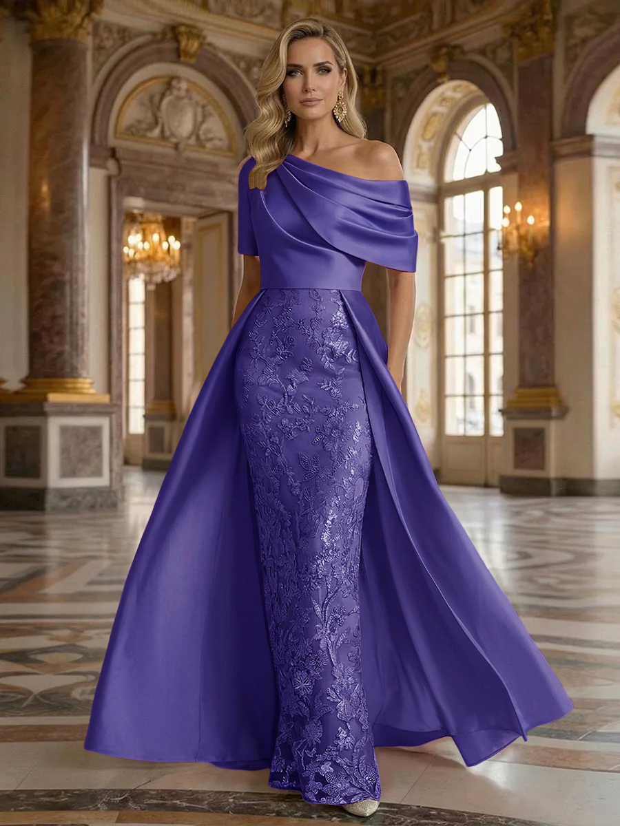 One Shoulder Satin Lace Appliques Mermaid Mother of the Bride Dresses