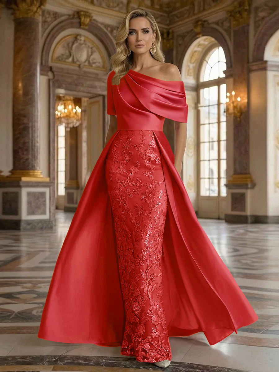 One Shoulder Satin Lace Appliques Mermaid Mother of the Bride Dresses