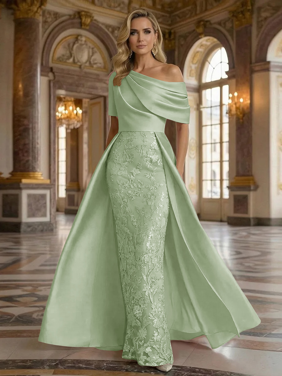 One Shoulder Satin Lace Appliques Mermaid Mother of the Bride Dresses