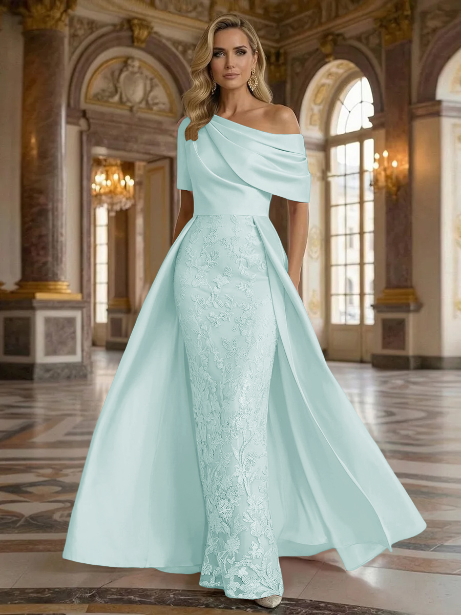 One Shoulder Satin Lace Appliques Mermaid Mother of the Bride Dresses