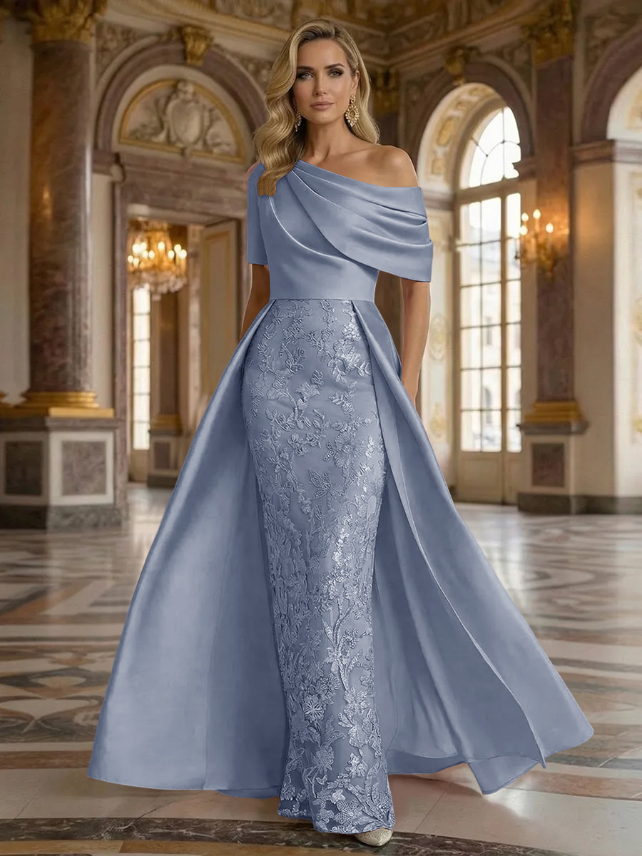 One Shoulder Satin Lace Appliques Mermaid Mother of the Bride Dresses