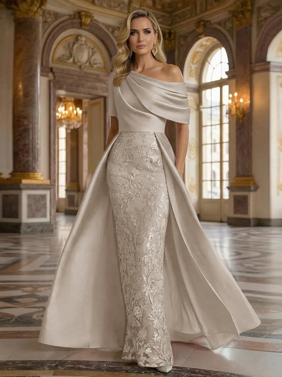 One Shoulder Satin Lace Appliques Mermaid Mother of the Bride Dresses