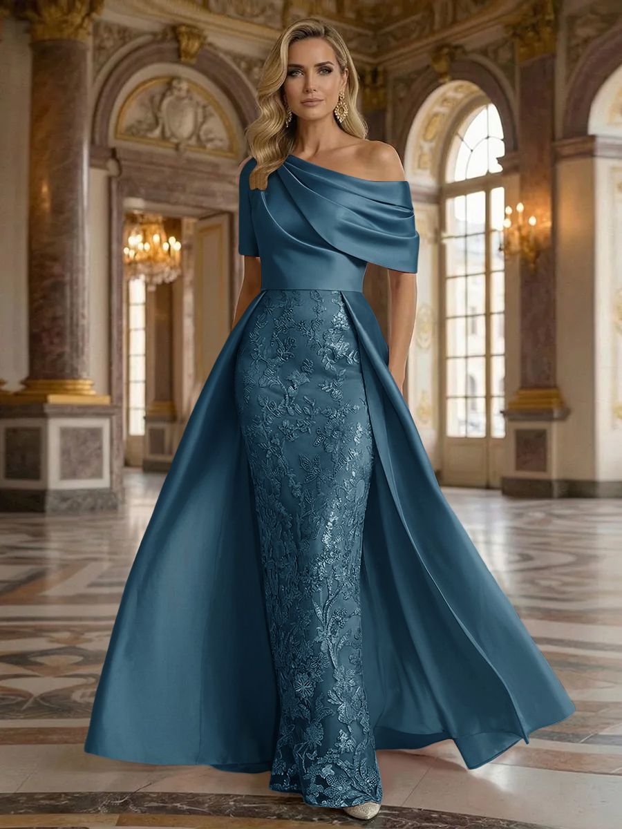 One Shoulder Satin Lace Appliques Mermaid Mother of the Bride Dresses