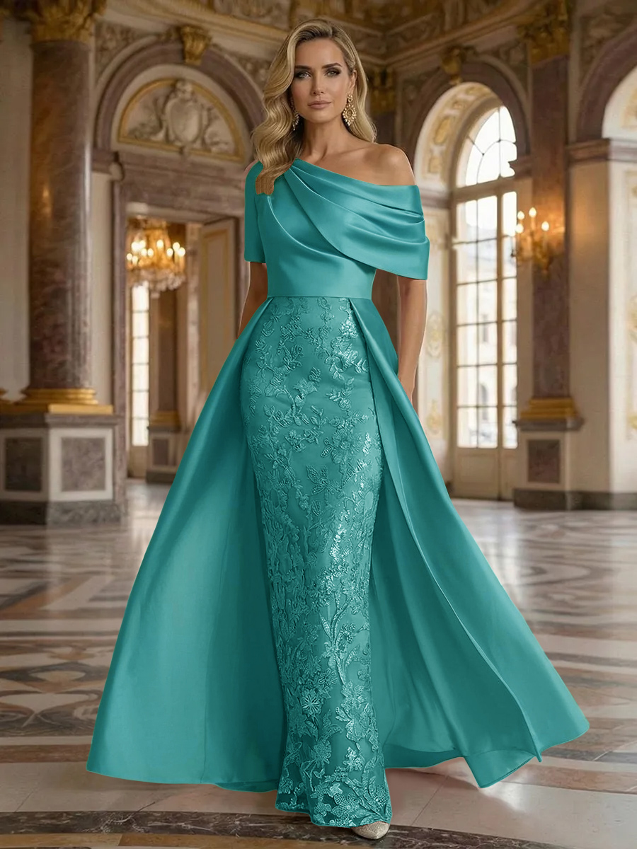One Shoulder Satin Lace Appliques Mermaid Mother of the Bride Dresses