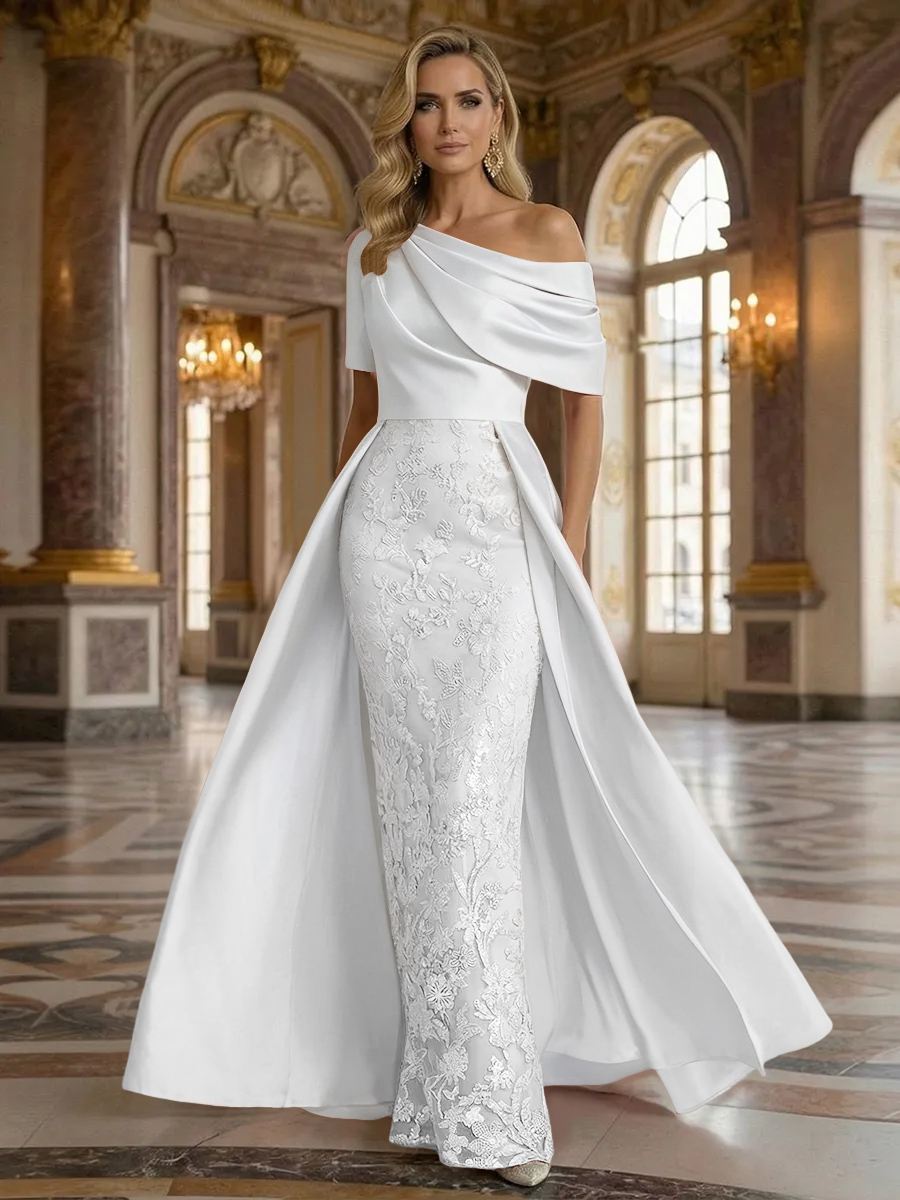 One Shoulder Satin Lace Appliques Mermaid Mother of the Bride Dresses