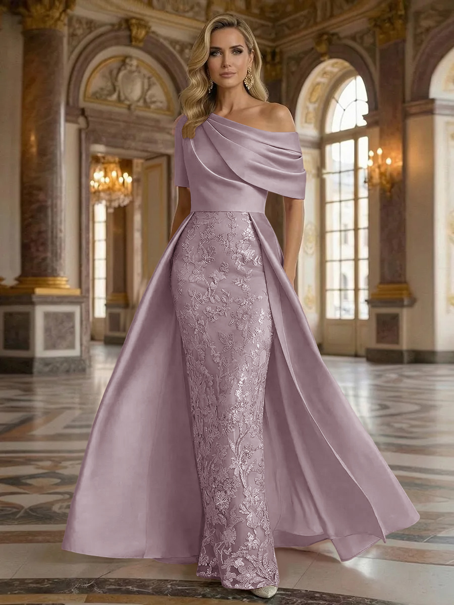 One Shoulder Satin Lace Appliques Mermaid Mother of the Bride Dresses