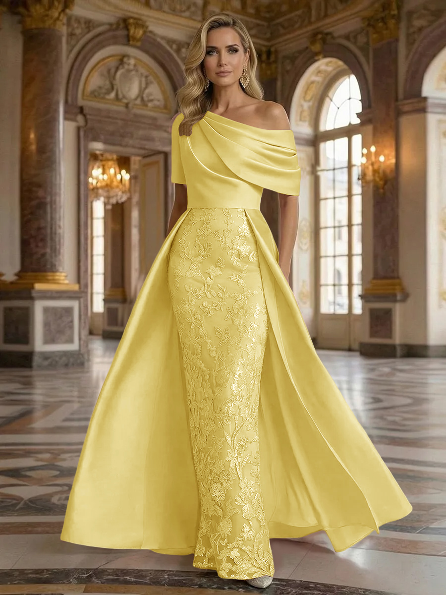 One Shoulder Satin Lace Appliques Mermaid Mother of the Bride Dresses