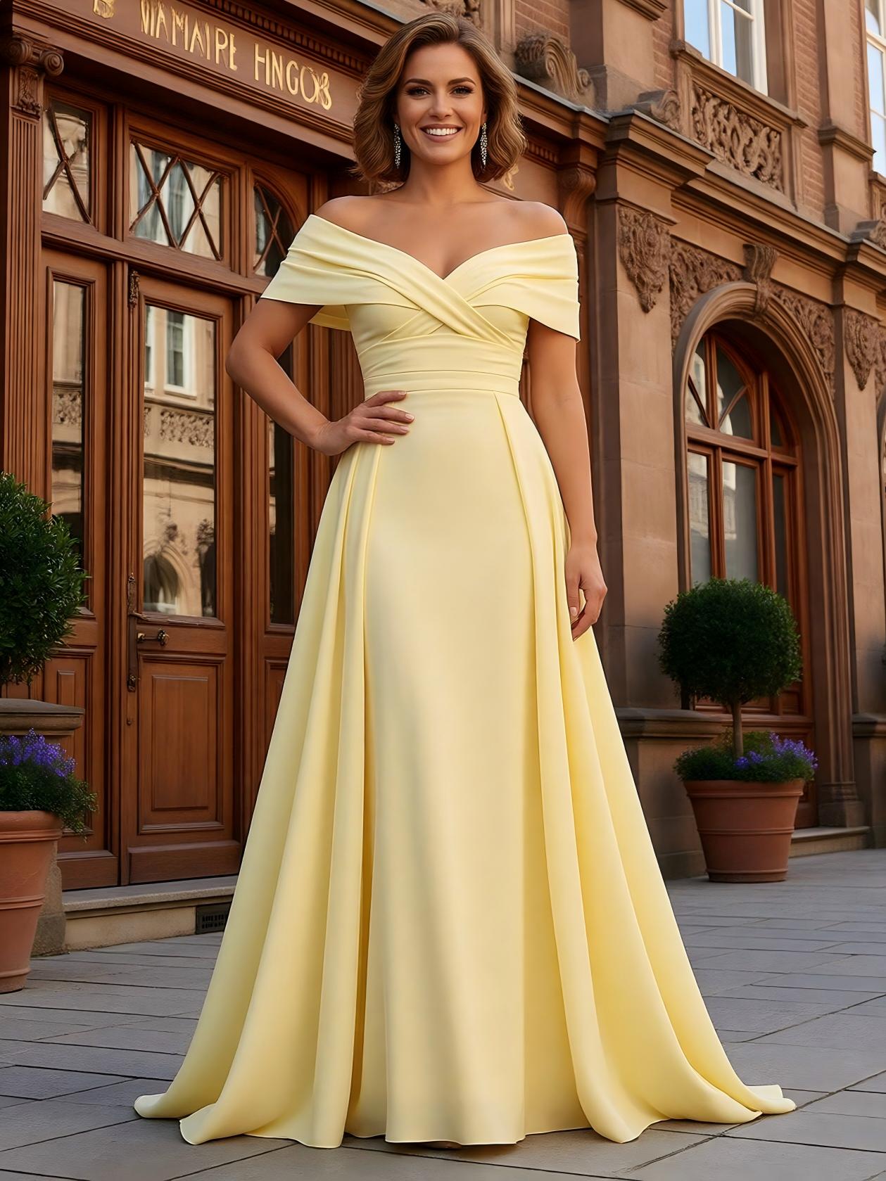 Off the Shoulder Satin A Line Mother of the Bride Dresses